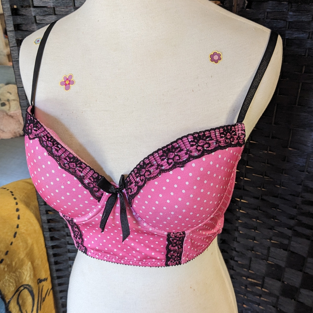 Pink Polka Dot Lace Trim Bralette